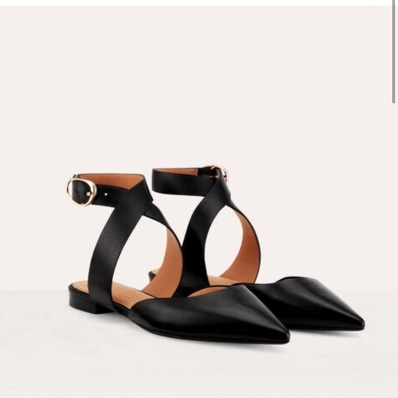 Maje fimea black leather pointed toe mules flats with ankle straps sandals - Picture 2 of 9